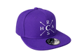 Purple cap with white logo on a white background